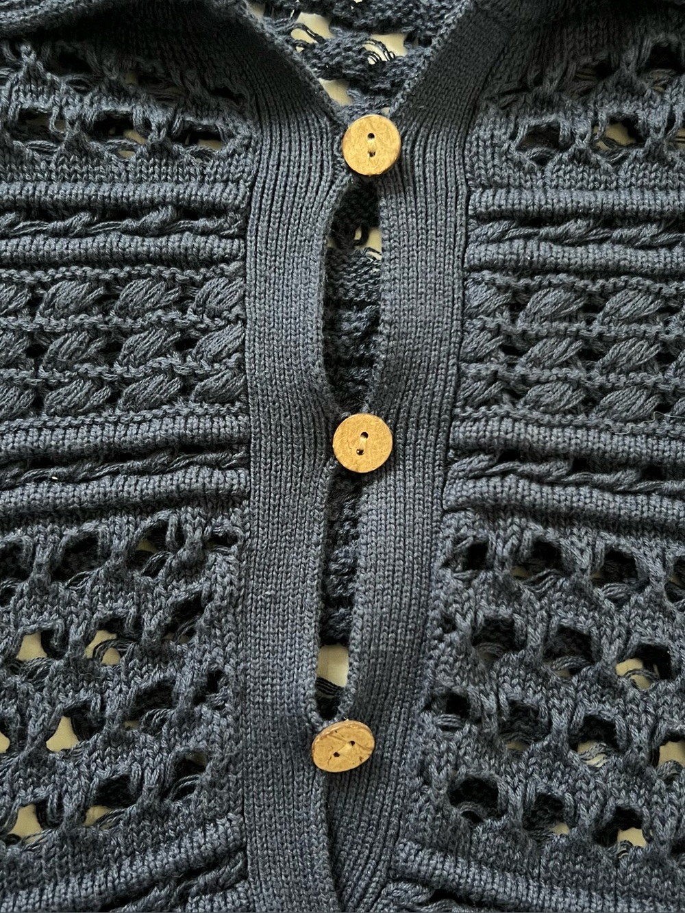 Sundance Crochet Open Knit Polo Top Navy Blue Relaxed Slouchy Sheer Medium - Picture 7 of 15